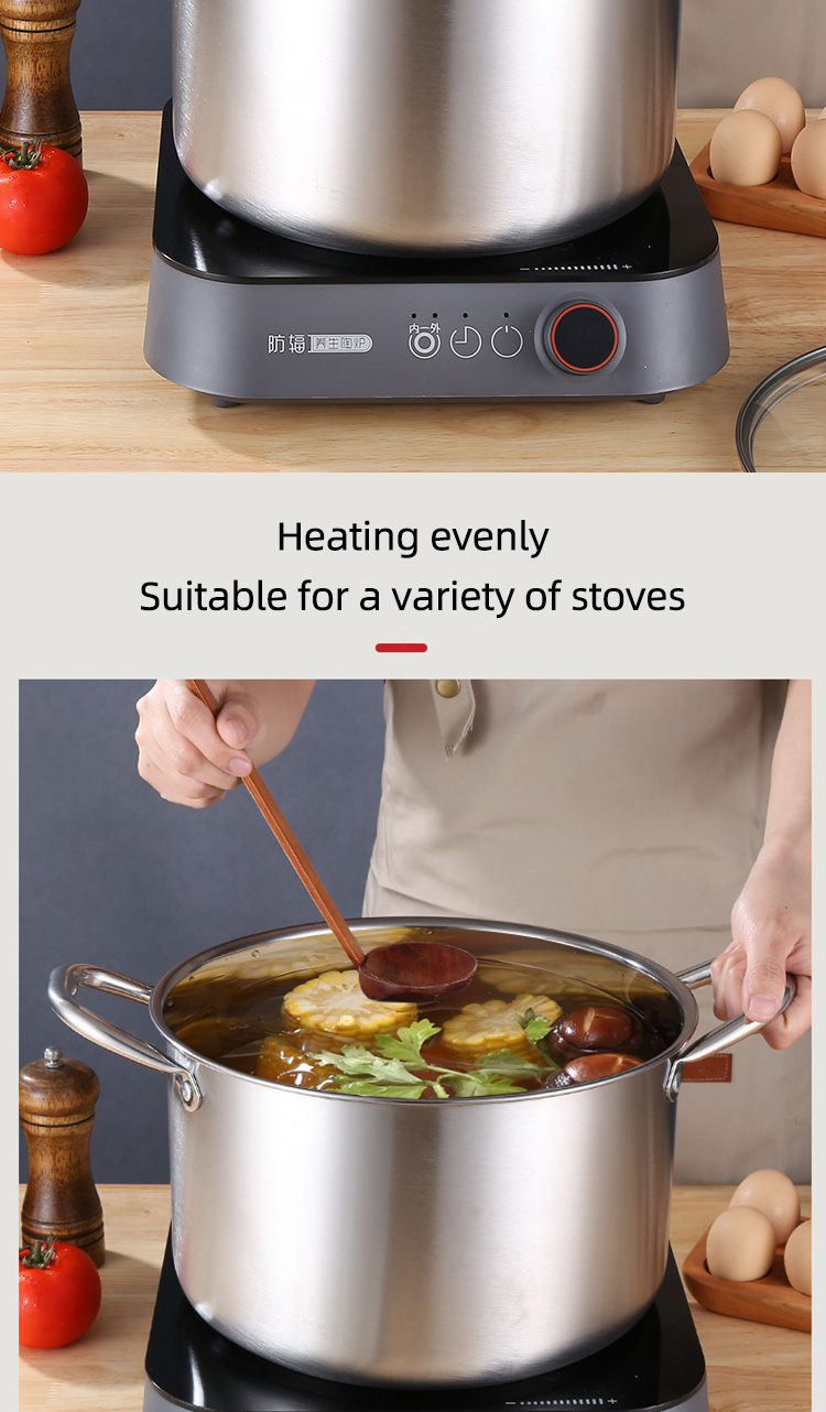 Multi-function Silver Kitchen Cookware Cooking Pot Induction Stock Pot Stainless Steel Soup Pot With SS Handle