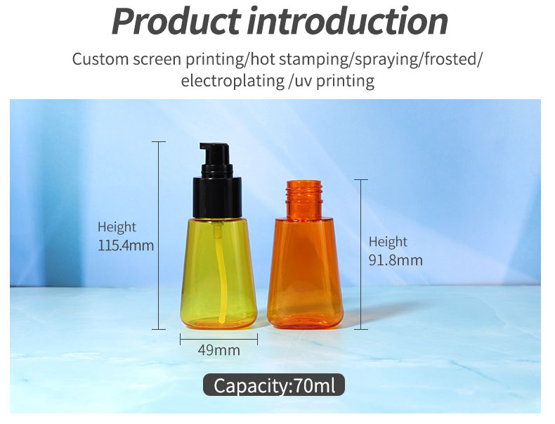 PET Luxury Cosmetic Bottle Clear Empty Hair Oil Bottle 70ml With Hot Stamping Logo Printing