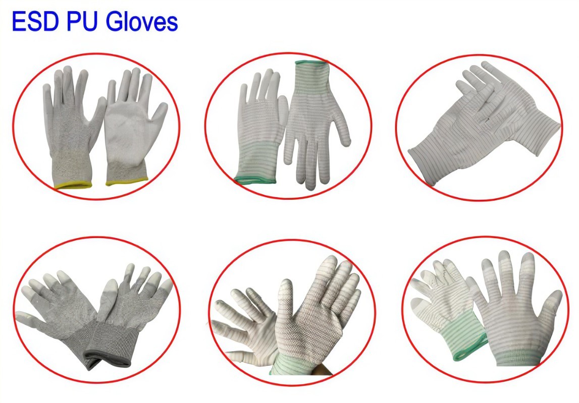 Anti Static ESD Top Fit Glove Laboratory Carbon PU Palm Fit Gloves