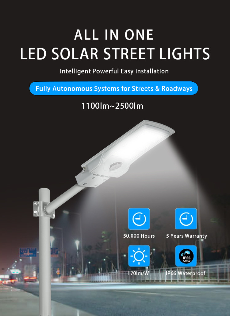 SMD 2835 Integrated LED Street Lamp All In One IP65 Outdoor 50w 100w 150w 200w 300w 2000 Watt Solar Street Light
