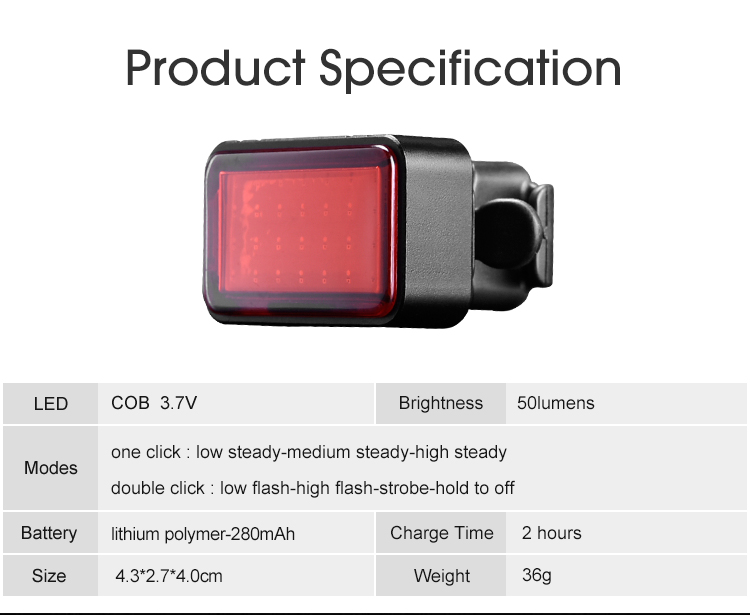 USB Bicycle Accessories Led Rechargeable Bike Tail Light Intelligent