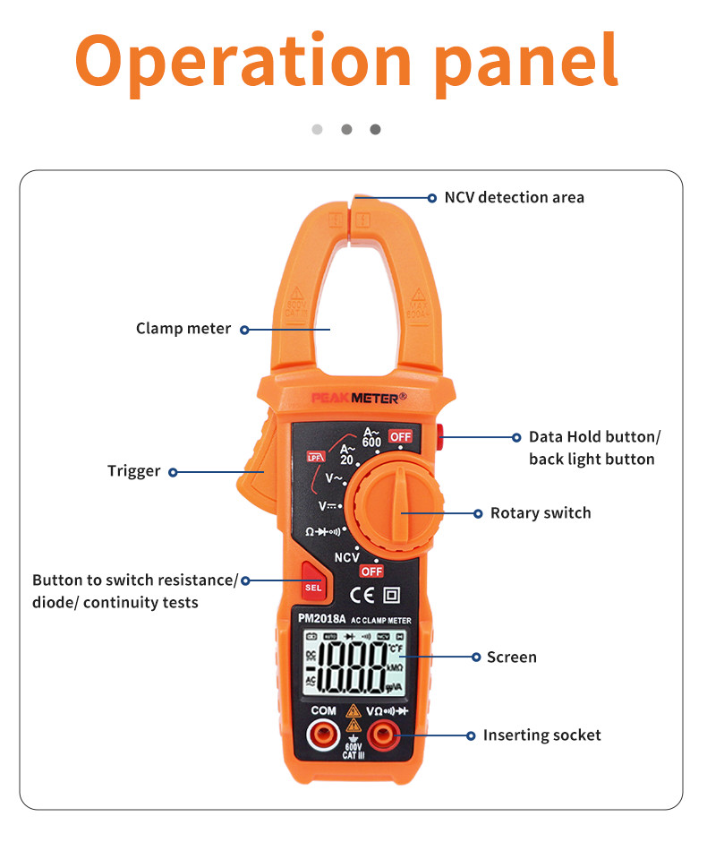 Smart Consise version AC Digital Clamp Meter Auto Power Off Continuity NCV Detection