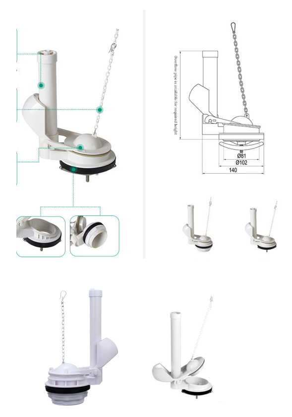 ABS Toilet Tank Accessories With Adjustable Overflow Pipe Height In Modern Design