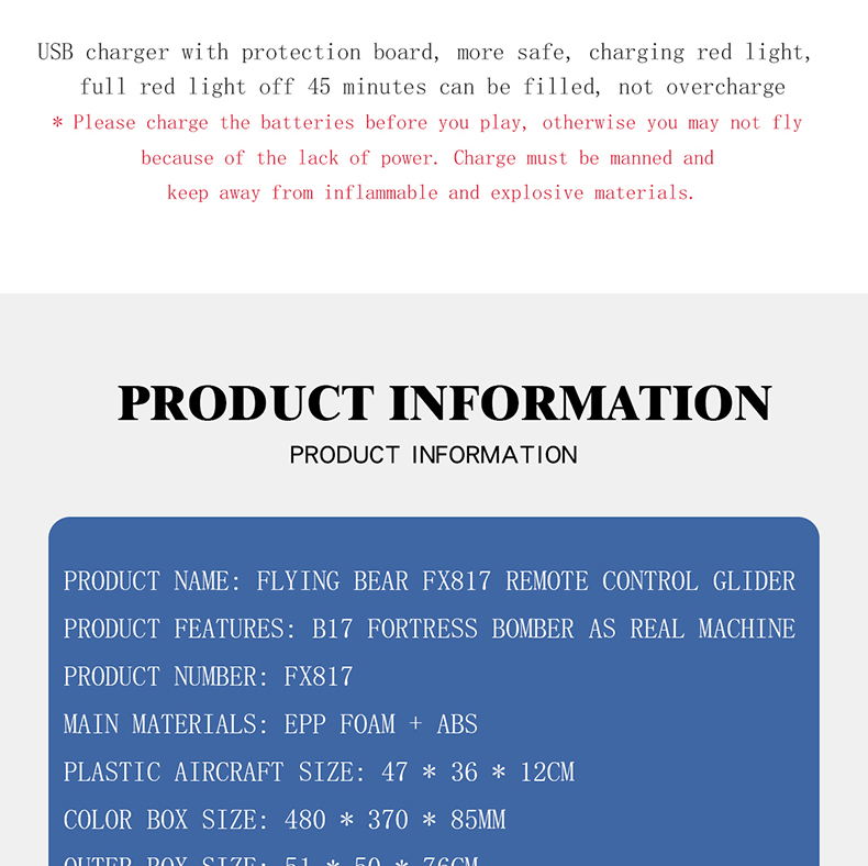 Outdoor Fx817 Rc Plane 2.4ghz 2ch Remote Control Glider Epp Aircraft Toy Electric Fixed Wing B17 Children's Model Christmas Gift