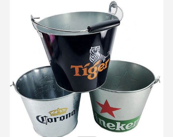 5L Large Beer Ice Bucket Galvanized Beer Buckets With Bottle Opener