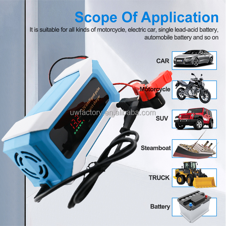 Electric Vehicle E-bike Scooter 12V 24V 12A 6A Fast Charge Lead-Acid Battery Charger Made of PC Fireproof Material
