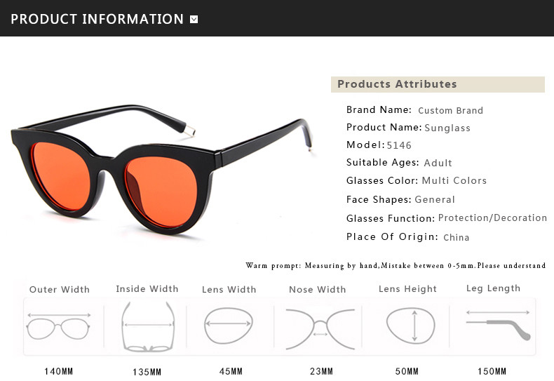 UV400 Round Women Retro Ladies Oval Sunglasses Acrylic Lens