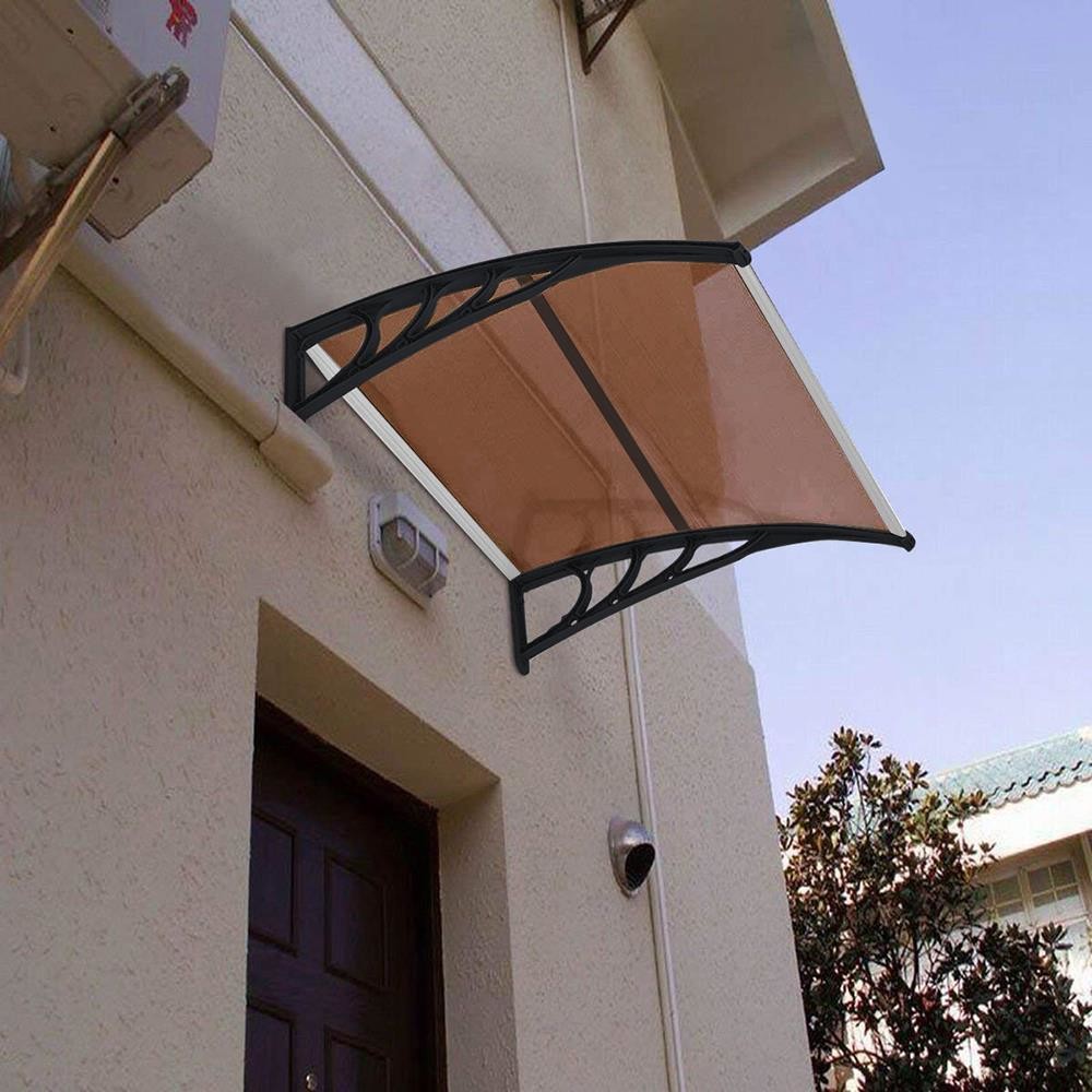 80x240cm Polycarbonate Canopy Window Awning Canopy Window Sun Shade Patio Cover Shelter With Black Support