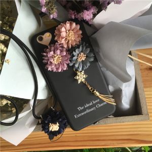 DIY Classical Flower Clusters with Lanyard Back Cover Cell Phone Case For iPhone