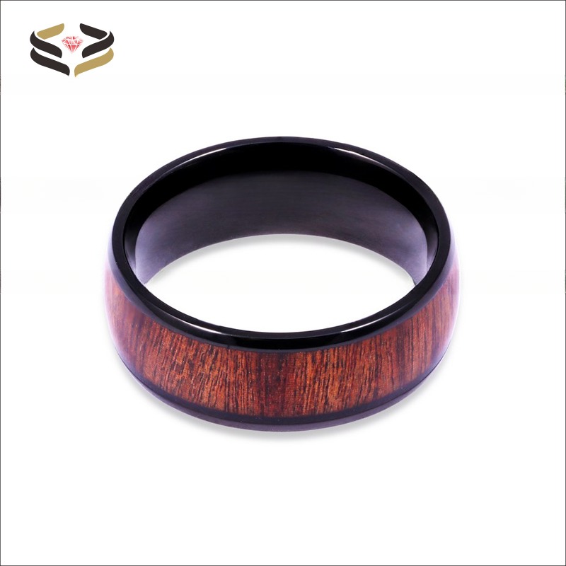 8mm Black Wooden Wedding Titanium Rings Koa Wood Inlayed for Men Women