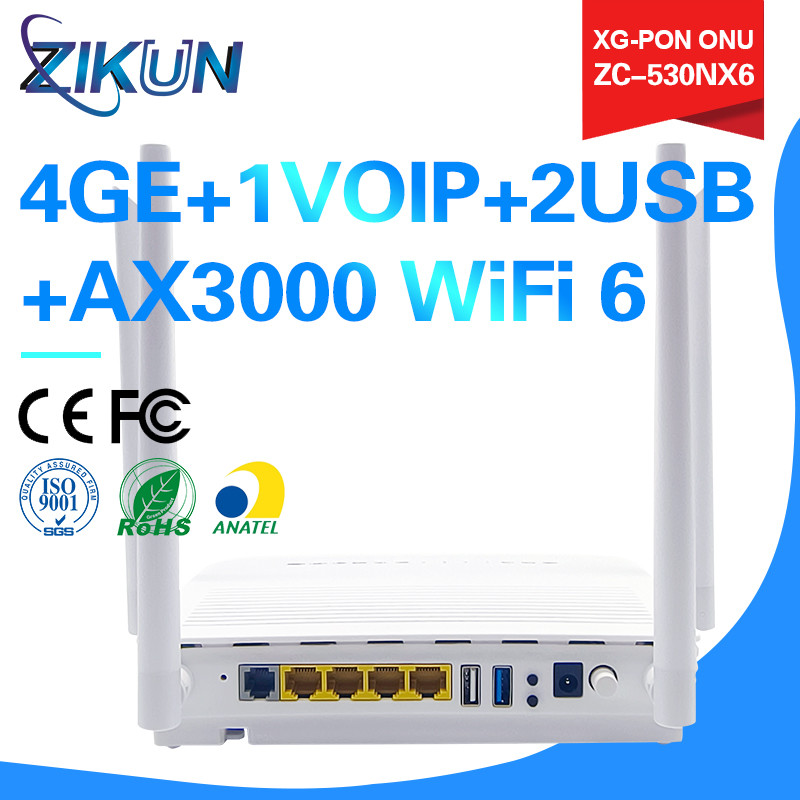 AX3000 WiFi6 XGS PON ONU ZC-530NX6 1USB 4GE GPON ONU Connector