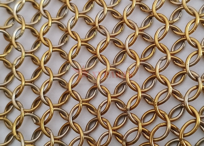 Gold Color Chainmail Mesh Curtain Stainless Steel For Interior Design
