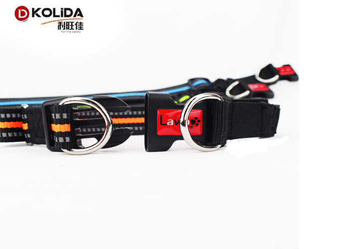 Reflective 3M Line Reflective Dog Collars Strong Double D Ring Nylon Clip