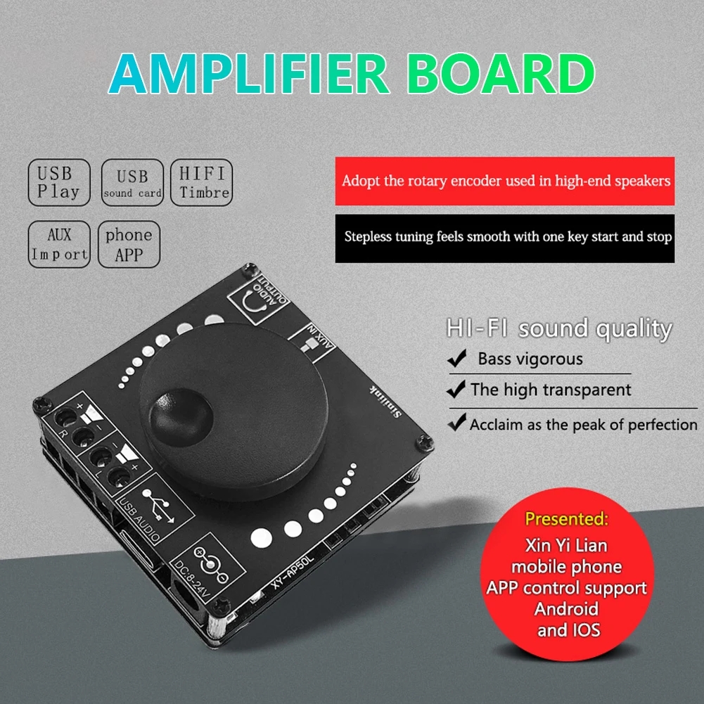 2x50W Dual Channel Speaker 3.5mm AUX Audio Stereo BT 5.0 Amp Digital HIFI Power Amplifier Board