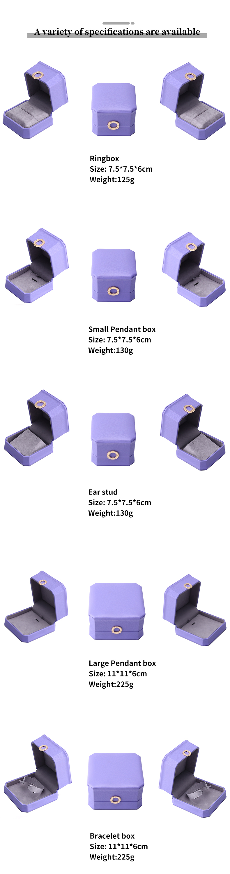 Captivating Purple Octagonal PU Leather Jewelry Box for Ring Ear Studs Pendant
