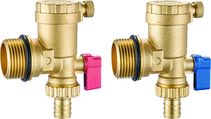 Brass Combined Manifold Parts Automatic Air Exhaust ( Horizontal ) + Flushing Drain Valve
