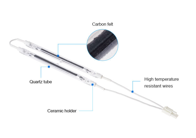2000W Medium Wave Twin Tube Infrared Heating Quartz Bulbs with R7S Base and Length 50-1500mm