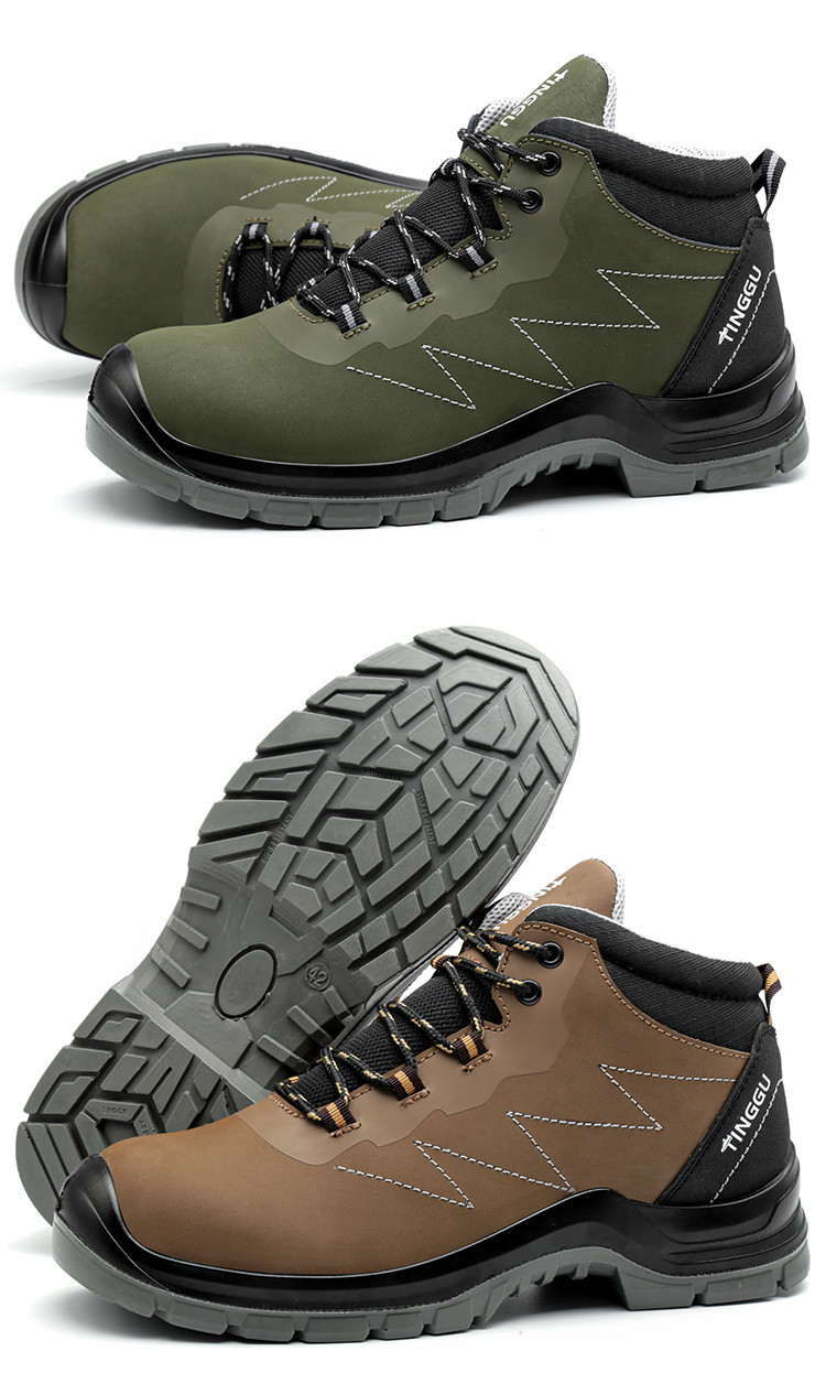 Anti-static Steel Toe Safety Boots Genuine Leather Work Shoes With Steel Plate Midsole PU Sole