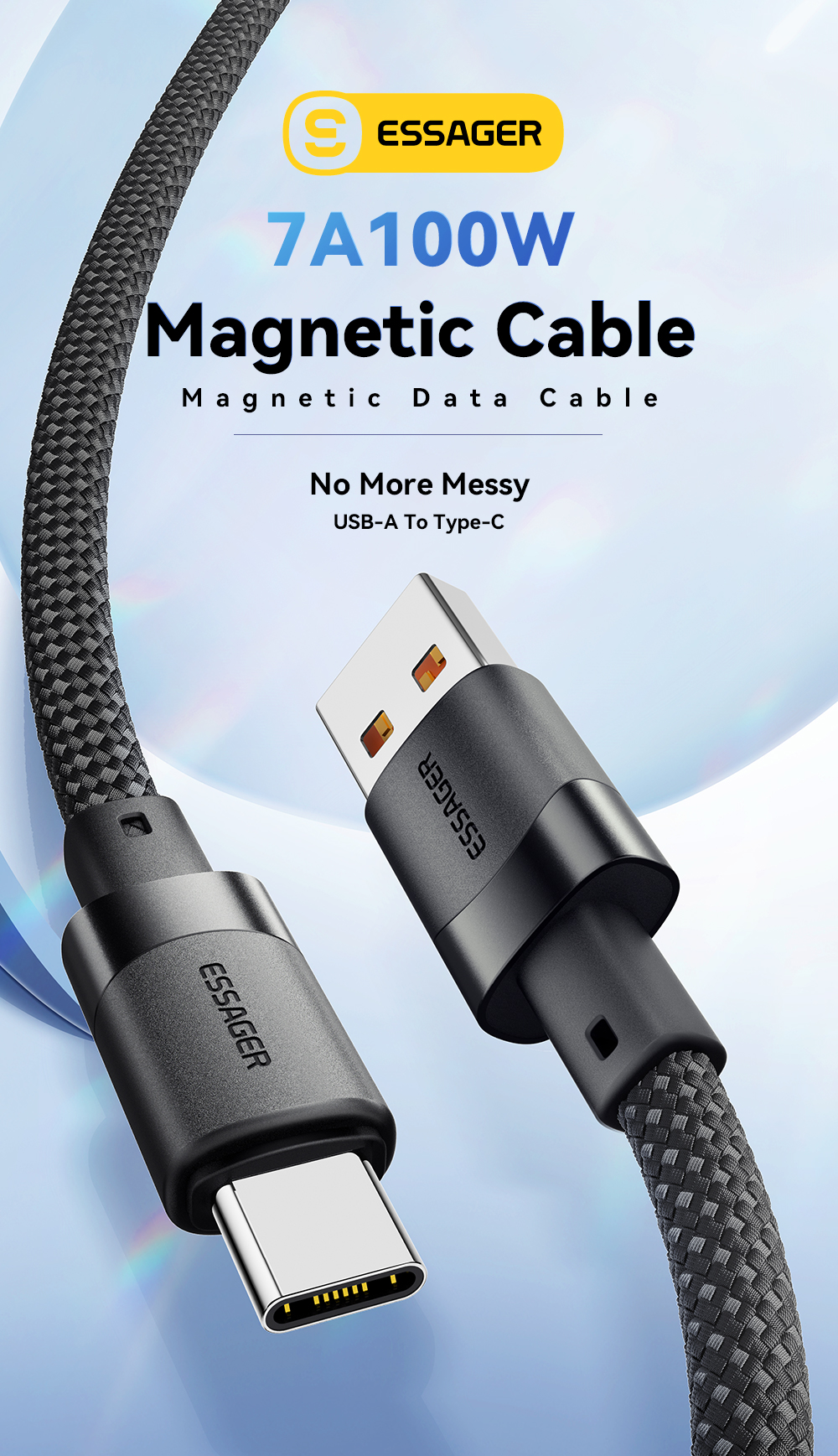 TPE USB A To USB C Magnetic Data Cable 100W 1m ESSAGER ES-X53 Series