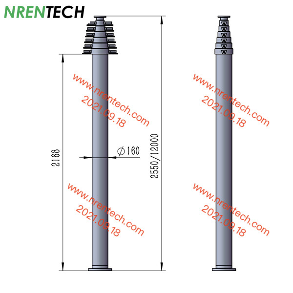 12m pneumatic telescoping mast for telecom antenna 30kg payloads 2.55m closed height