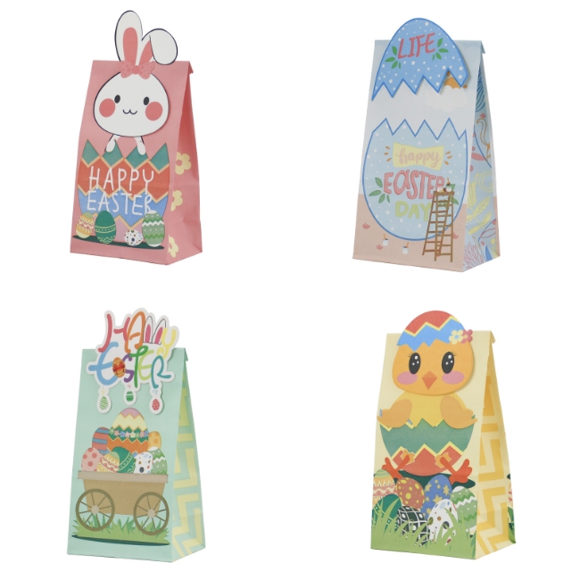 Fold-over Flap Food Packaging Paper Bag，Easter Day Food Takeaway Paper Biodegradable Bags