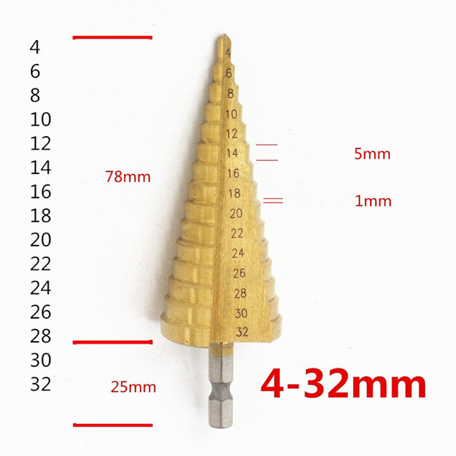 White Steel Step Reamer Straight Shank Titanium Drill Bit Set