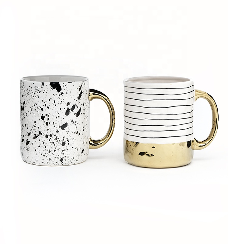 16oz Electroplated White Mug With Gold Handle For Everyday Mugs Personality 5 X 3-3/4 X 4-3/8" Round