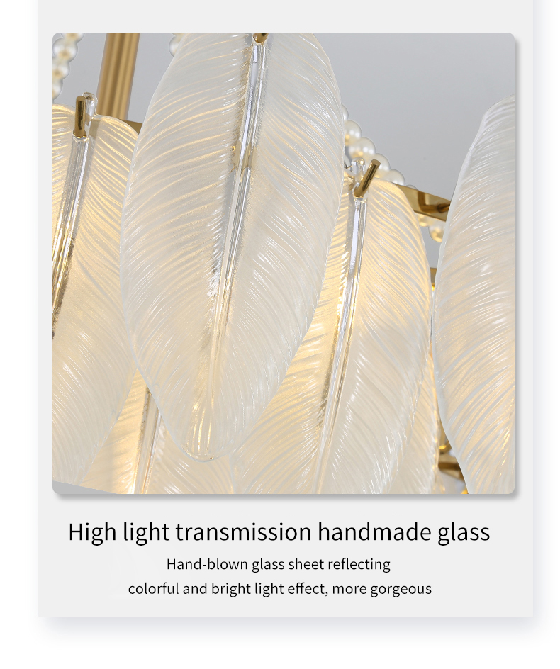 Modern Simple Pearl Feather Glass Chandelier Luxury Living Room Lamp Bedroom Dining Room White Chandelier(WHCY-253)