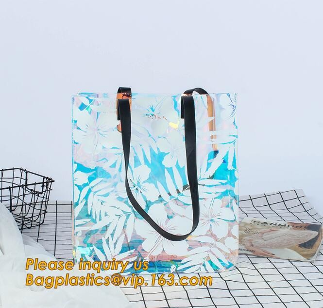 Factory Custom made Environmental PVC clear packaging toy storage handle bag,plastic tote packaging bag with handles fro