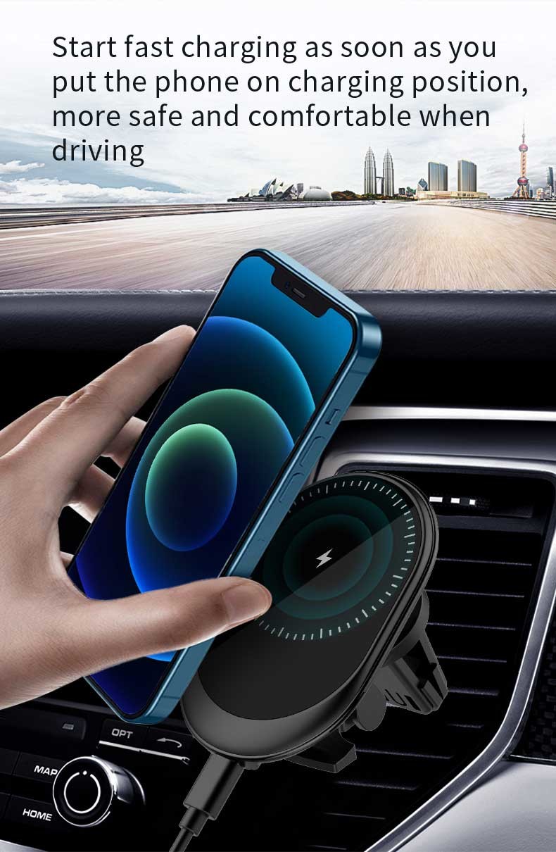 Black Multi Function 15w magnetic wireless car charger Type c Input