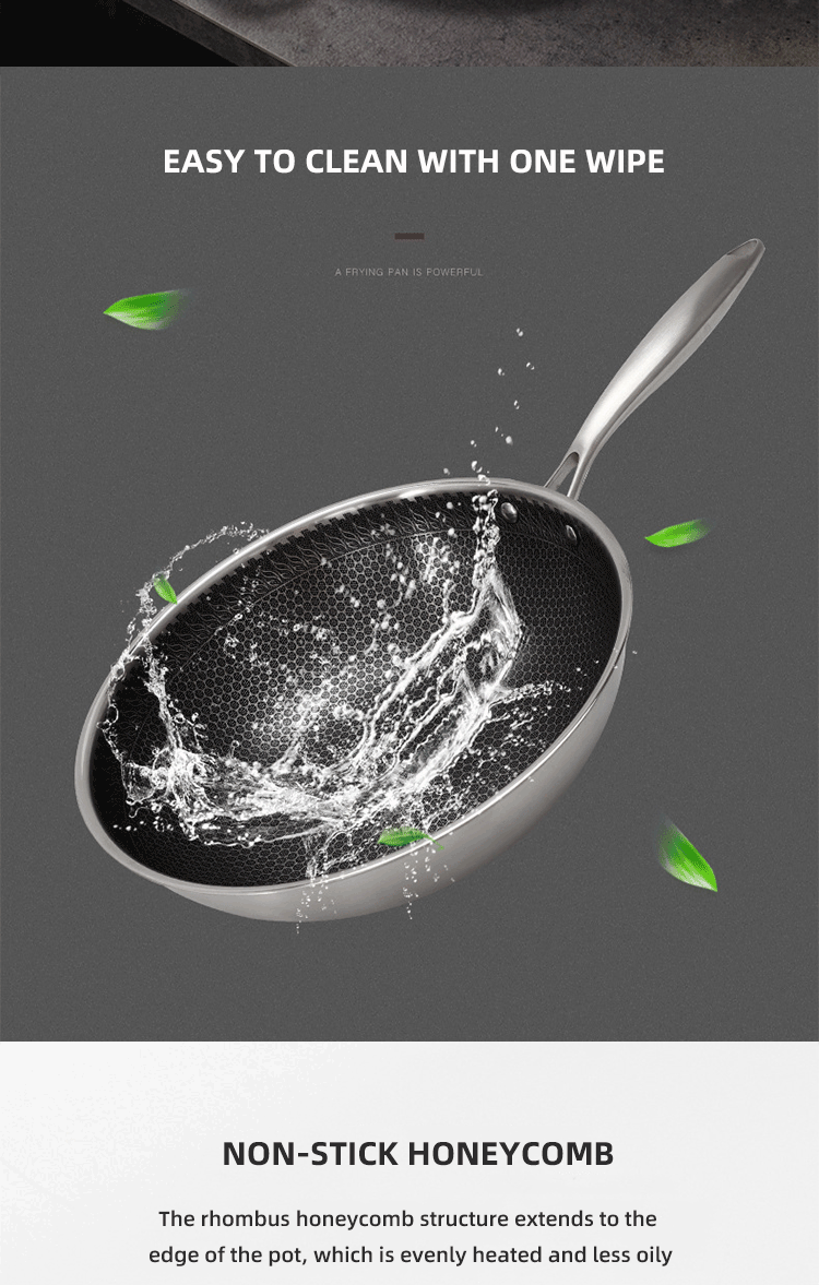 Factory Wholesale PFOA Free Non Stick Works 18/8 Stainless Steel Wok Pan with Glass Cover