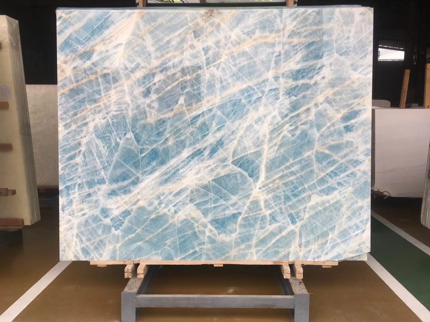 Backlit Wall Panel Translucent Crystal Agate Stone Blue Marble Onyx Slab