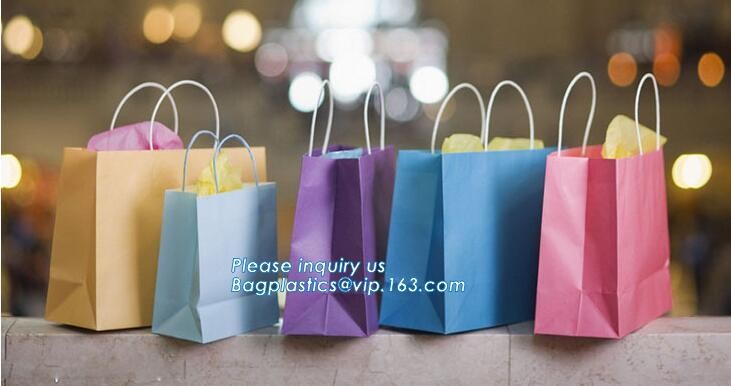Flower carrier bag with different color customized pot plants kraft paper bag with handle,stamping logo fancy paper flow