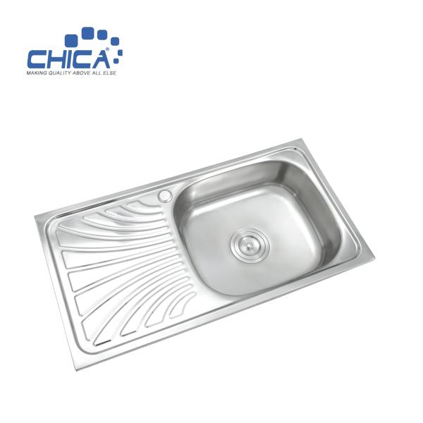 CH7540A Single Bowl Sink With Drain Board Stainless Steel Kitchen Sink Press