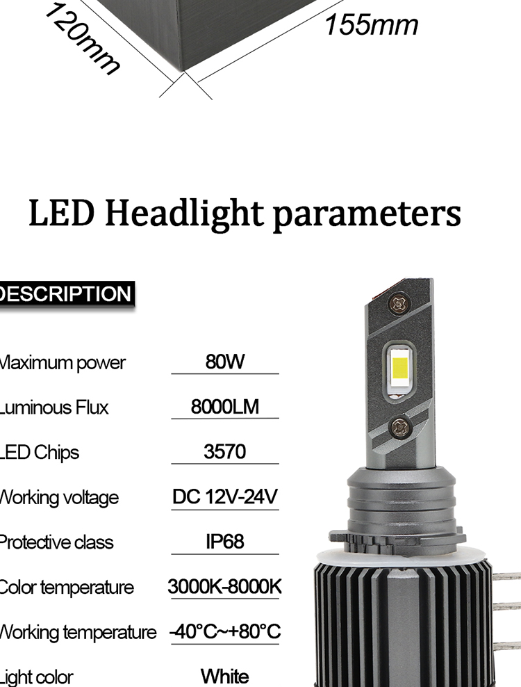 H15 LED Headlight Car Headlamp 80W 8000LM For Volkswagen Golf 6 7/Touran /Touareg/BMW 220I /Benz GLK/A180/A45 AMG