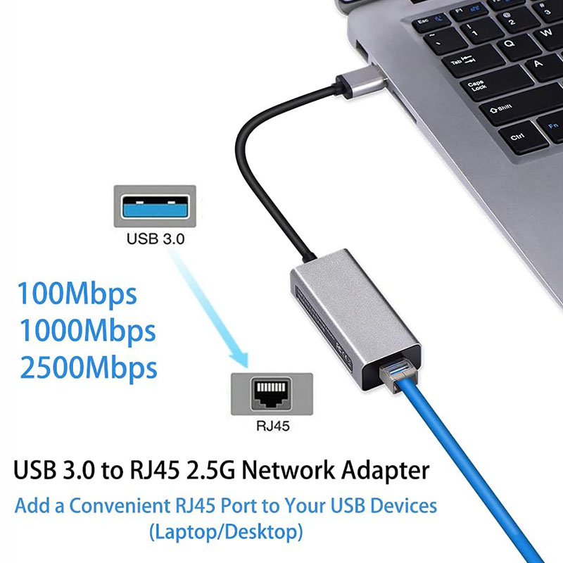 2500Mbps Super Speed 2.5G USB 3.0 Network Card Adapter with 2.5G Gigabit Ethernet