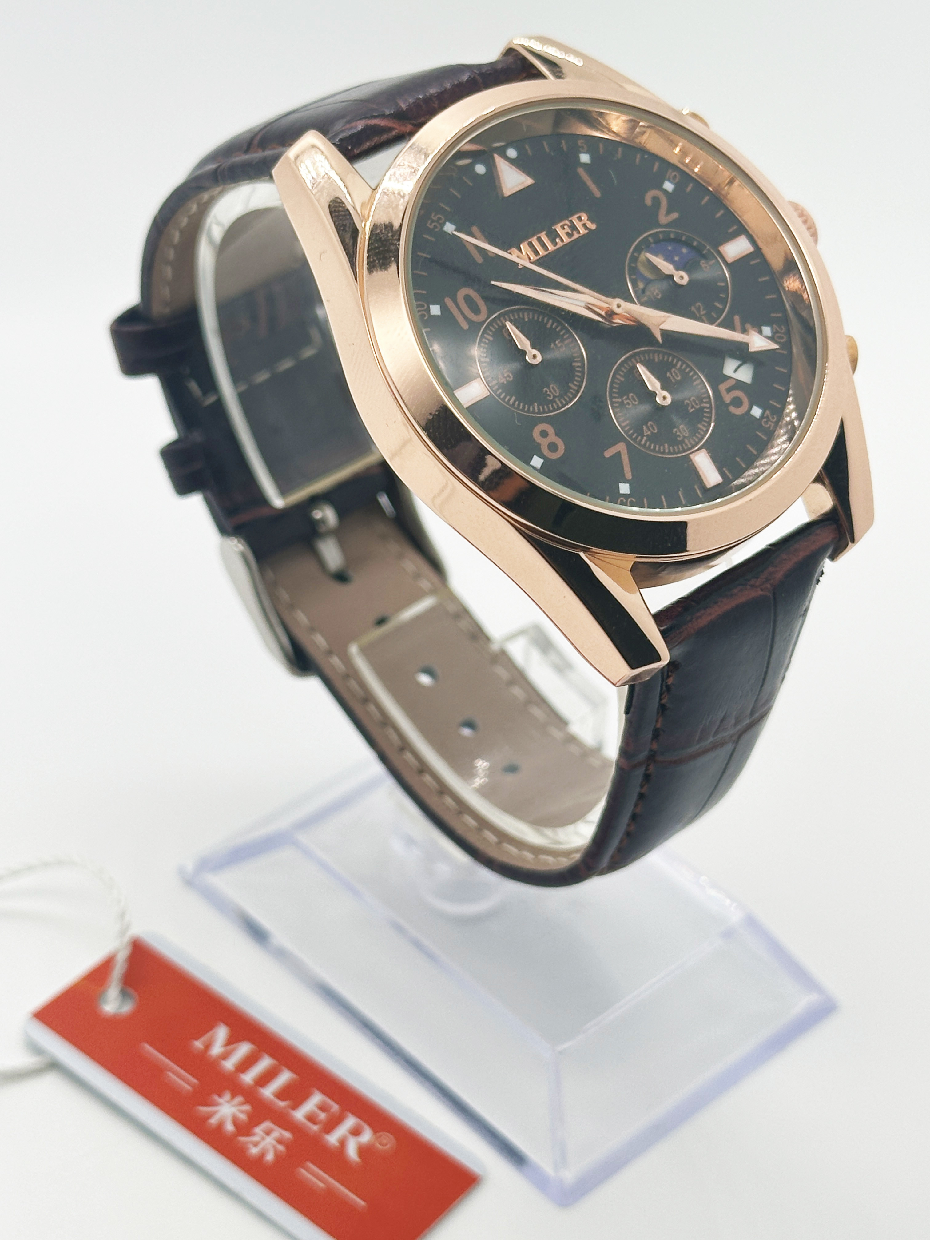 Mens Business Style Quartz Wristwatch with Leather Band