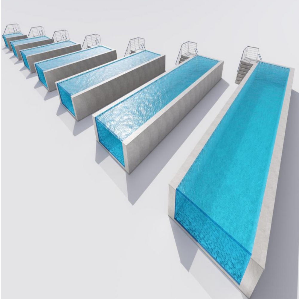 Water Villa Swimming Pool Endless Spa with Large Clear Acrylic and Carbon Fiber Board