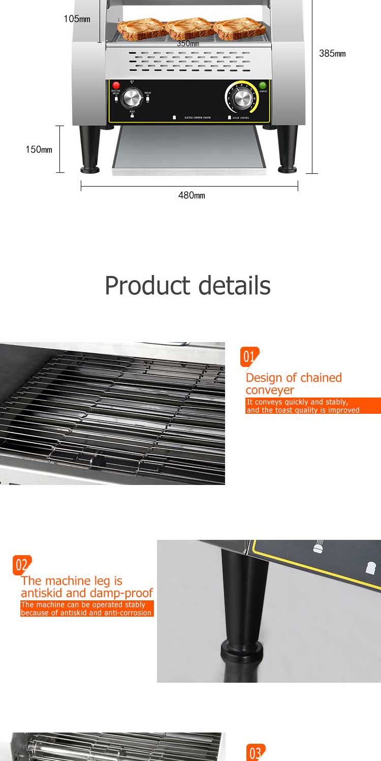 Stainless Steel Housing Commercial Electric Belt Conveyor Bread Toaster for Commercial