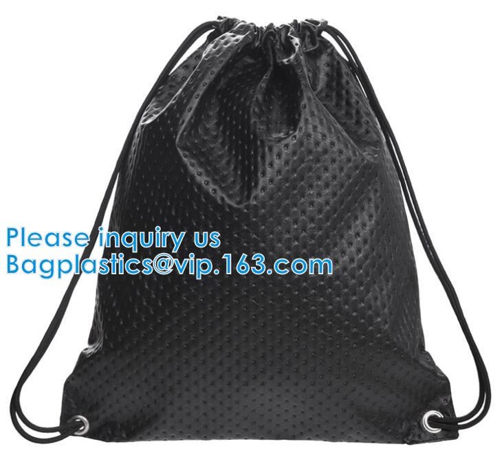 Custom Name Stamping PU Leather Drawstring Bag With Handle Waterproof Promotional Black Drawstring Bag Promotional Detai