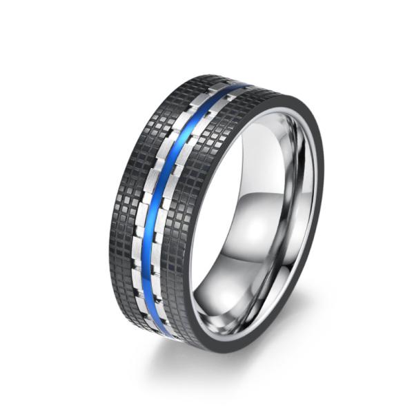 Face Width 8MM Stainless Steel Men's Ring Blue And Rose Gold Fashion Jewelry