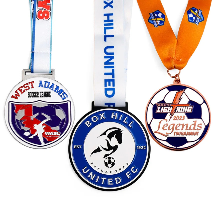 Wholesale Custom Award Sports Winner Football Gold Medal Soccer Medal With Ribbon
