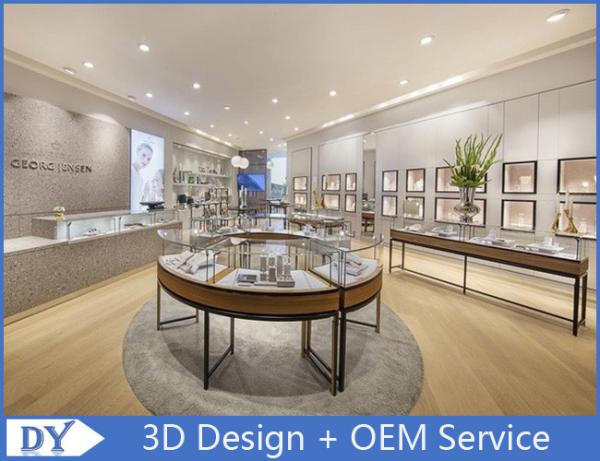 Metal Round Shape Veneer Store Jewelry Display Cases / Retail Glass Display