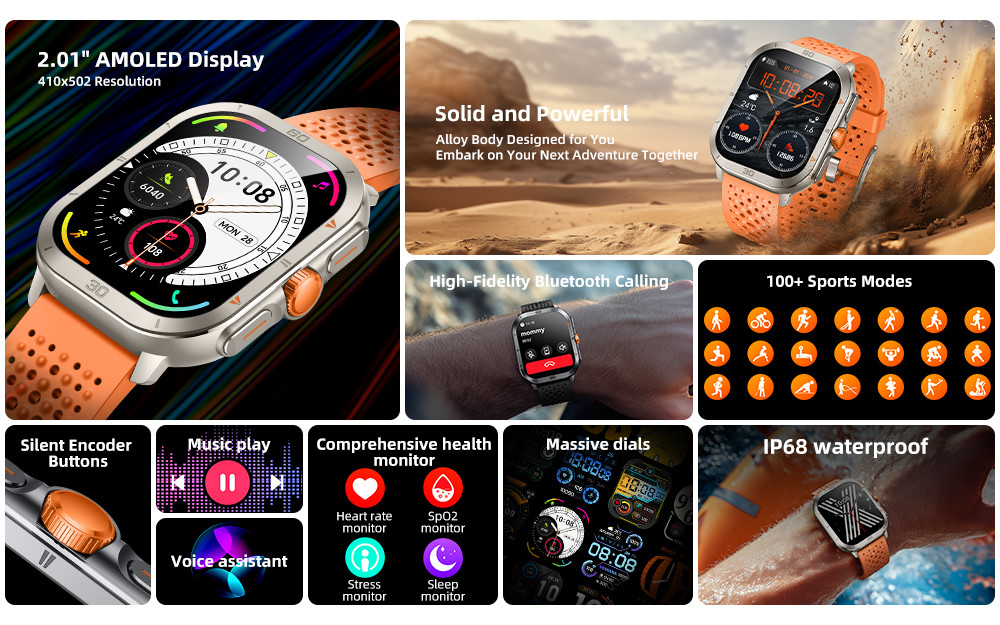 KW285 2.01" Square Shape Smart Watch Bluetooth Calling For Light Exercise