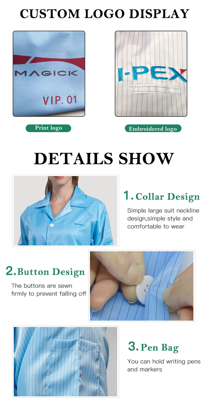 Custom Cleanroom Anti Static Garments Dustproof Waterproof Esd Smock Gown