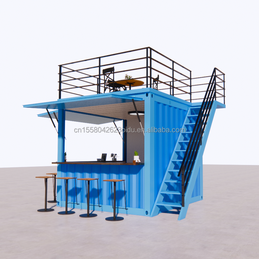 Steel Frame and Galvanized Steel Bending Prefabricated Container Restaurant Store Food Booth 10 Feet with Container Houses