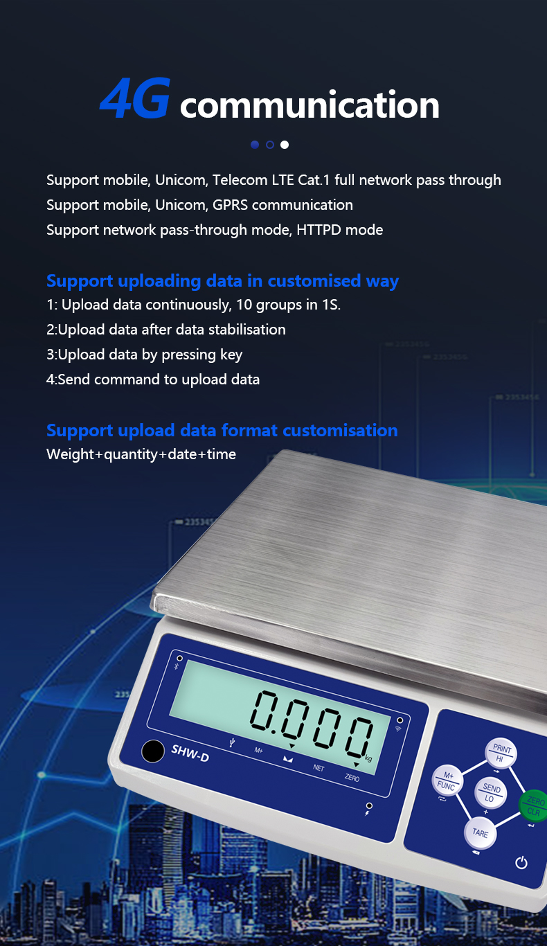 SHWDL-15KG Ethernet Function Table Scale with LCD Display and AC/DC Power Supply