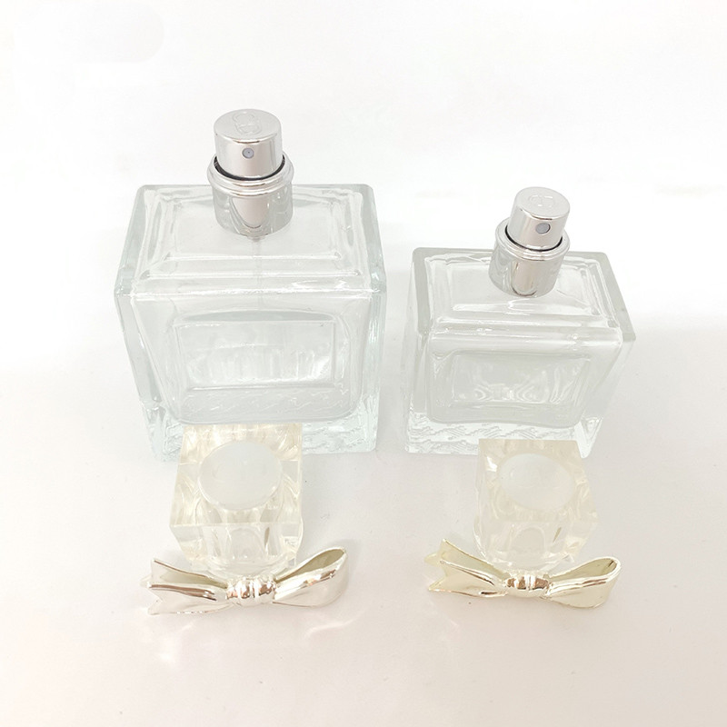 50ml 100ml Exquisite Perfume Bottle Glass Bottle Alloy Bow Spray Empty Bottle Matching Factory Customization