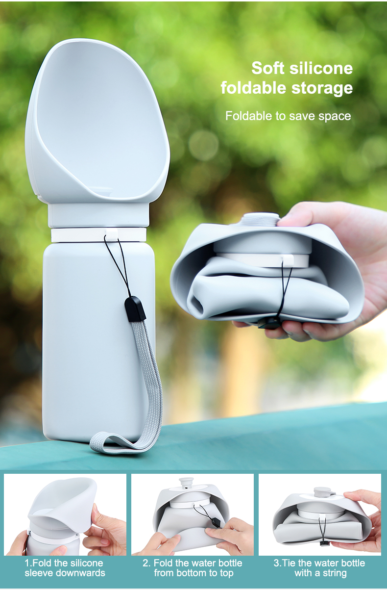 Outdoor 550ml 19oz Dog Water Bottle Dispenser White Collapsible Dog Water Feeder
