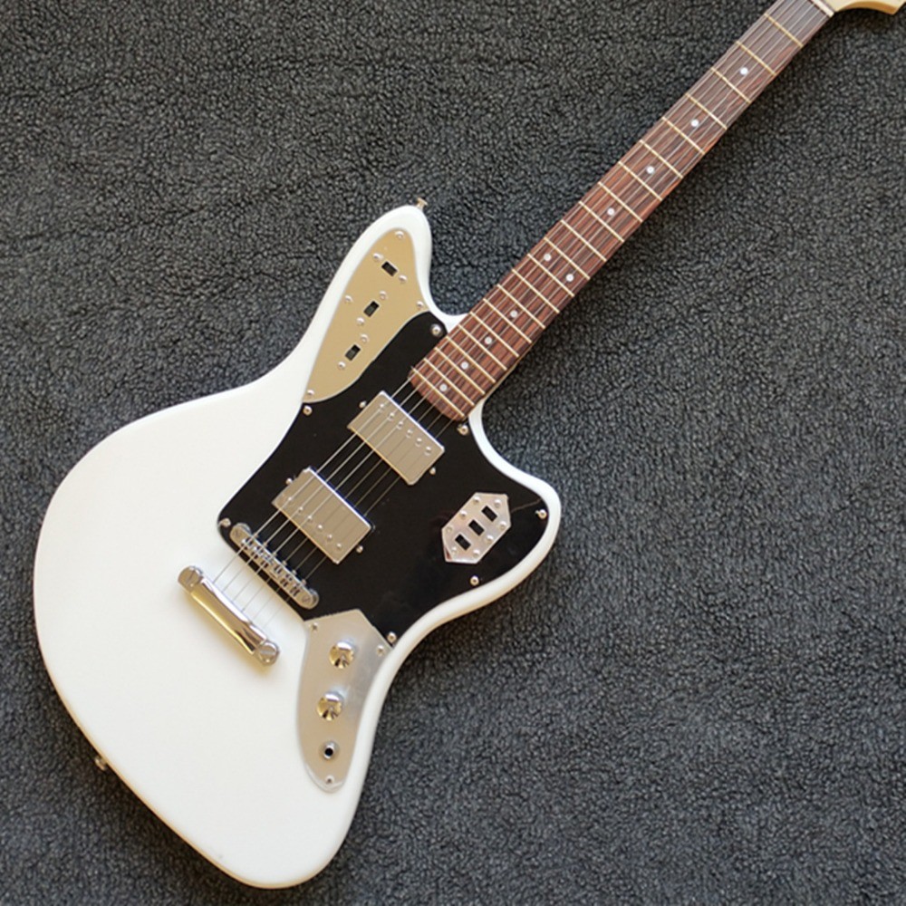 Custom Shop,Jaguar model with White Top,6 Strings Electric Guitar,Slivery hardware,Black Guardplate